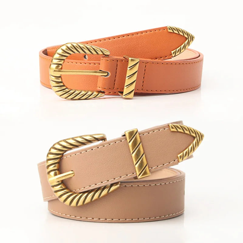 Women's Vintage PU Leather Belt - Alloy Buckle Design