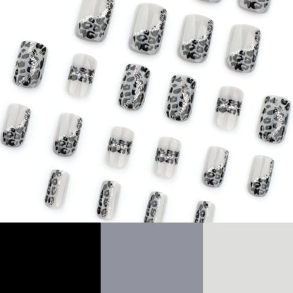 Gray Leopard Print Press-On Nails - Short Square Acrylic (24 Pieces)