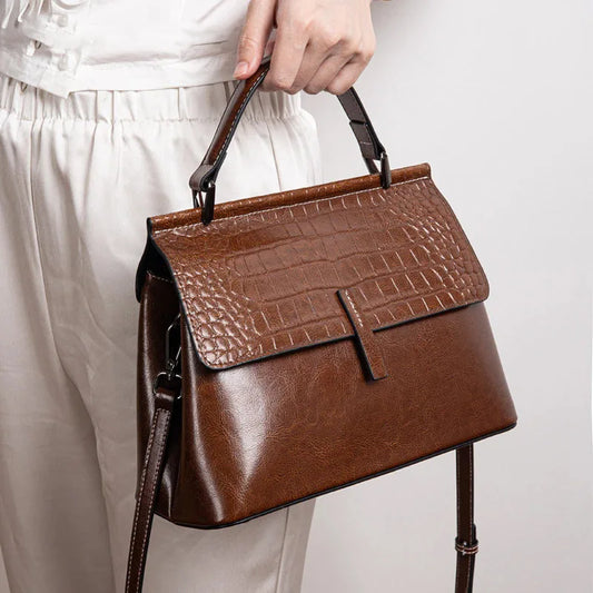 Women's Genuine Cowhide Leather Crossbody Handbag - Vintage Shell Shoulder Bag