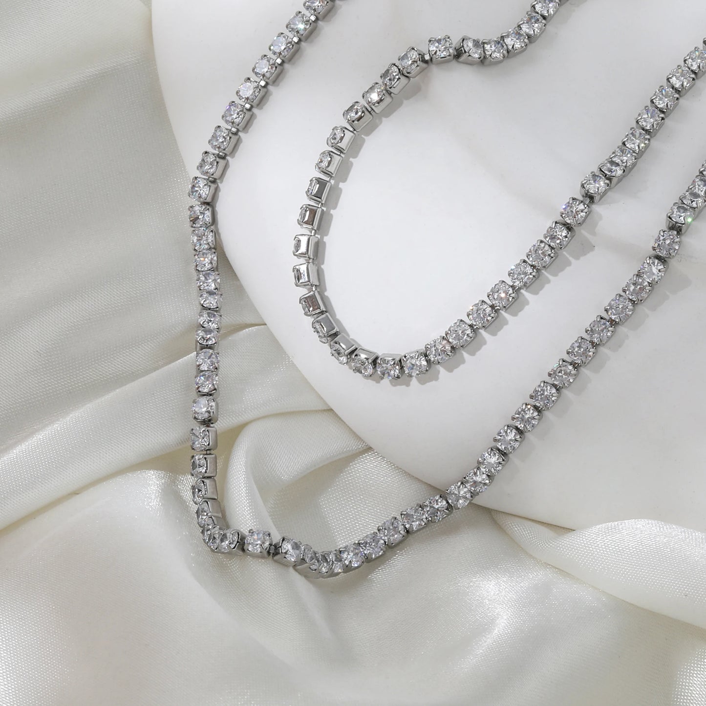 18K Gold Plated Tennis Necklace - Waterproof Zirconia Stainless Steel