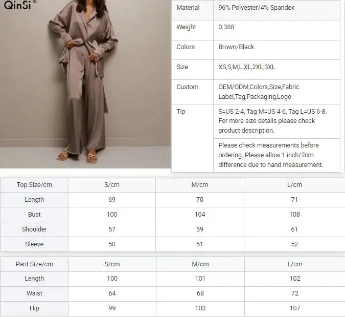 Satin Pajama Set - Luxury Two-Piece Sleepwear with Belt