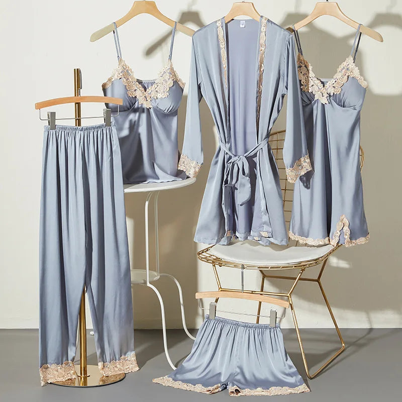 Luxury Satin 5-Piece Silk Sleepwear Set