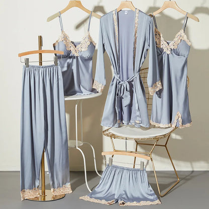 Luxury Satin 5-Piece Silk Sleepwear Set
