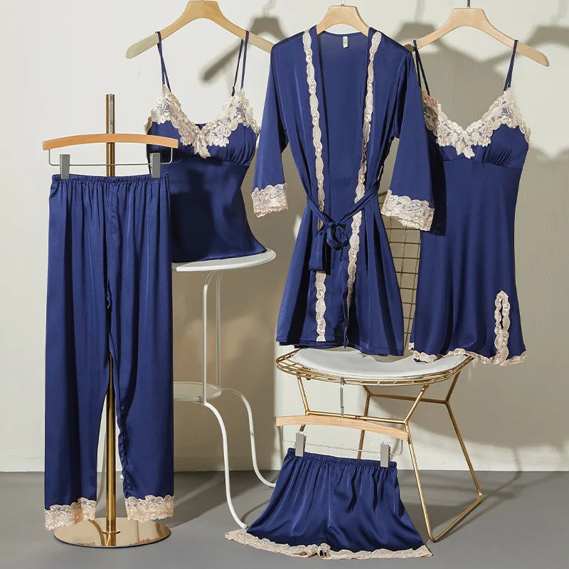 Luxury Satin 5-Piece Silk Sleepwear Set