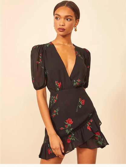 Floral French Retro Dress - Casual Chiffon Summer Dress