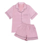 Satin Pajama Set - Short Sleeve Top & Elastic Waist Shorts