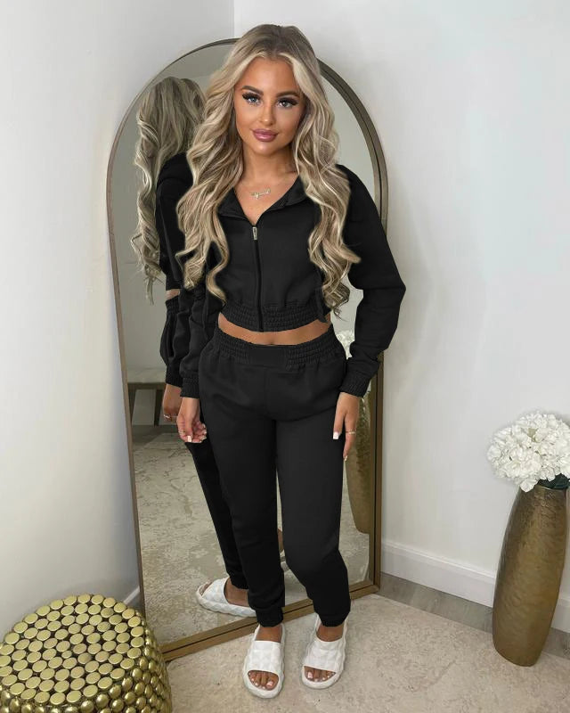 Fleece Crop Top Hoodie & Jogger Set