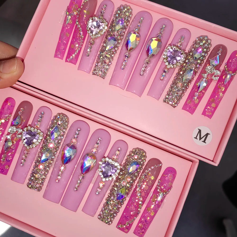 Pink Luxury Press-On Nails - Middle Oval French White ABS Acrylic Artificial Nails