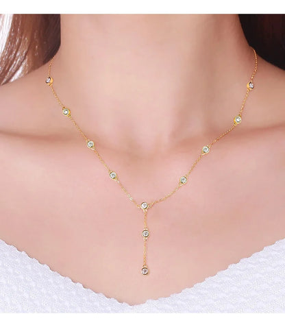 Sterling Silver Moissanite Bead Necklace - 1.1 Carat D VVS1 with Gold or Rhodium Plating