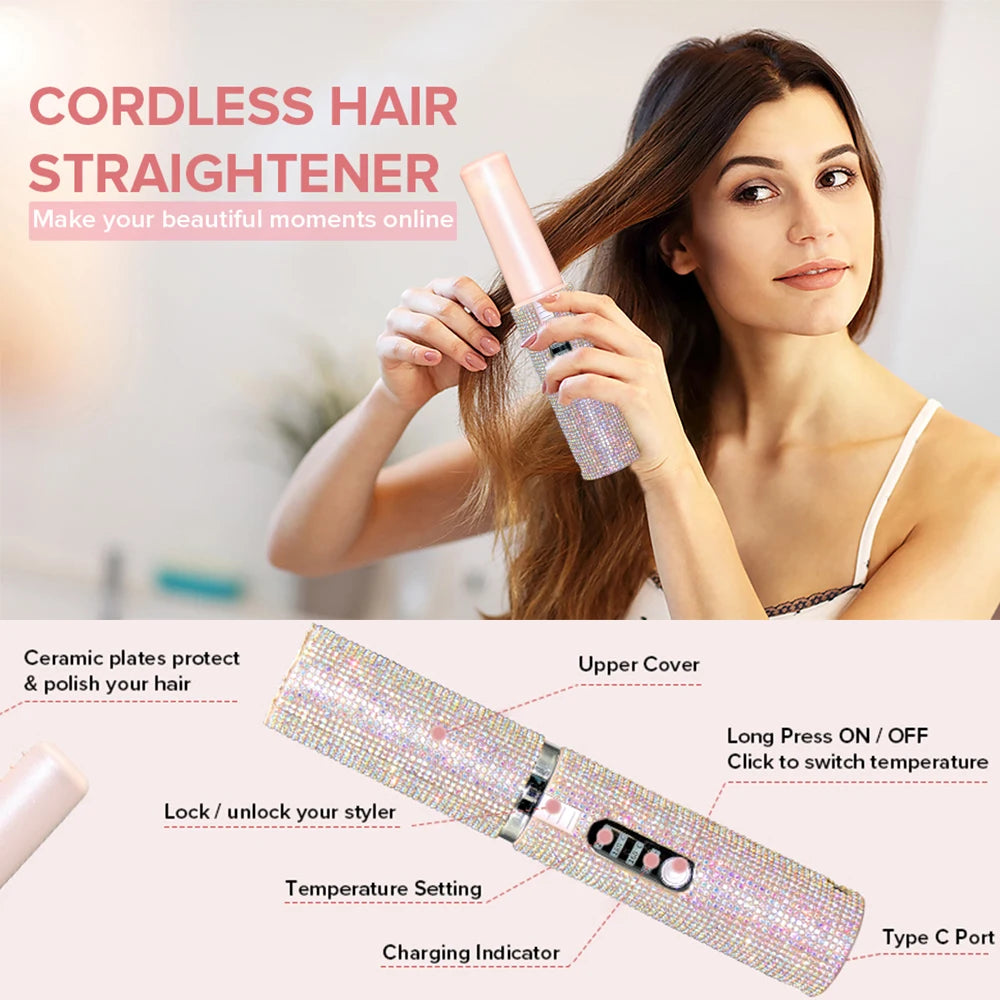 Cordless Hair Straightener - 2-in-1 Brushless Dryer & Curling Iron