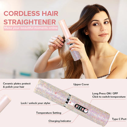 Cordless Hair Straightener - 2-in-1 Brushless Dryer & Curling Iron