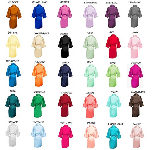 Women's Satin Kimono Robe - Short Silk Bridal Bridesmaid Wedding Robe