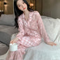 Satin Ice Silk Pajama Set - Long Sleeve Sleepwear Plus Size
