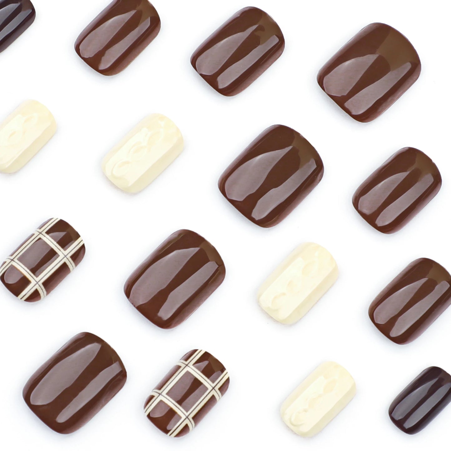 Dark Brown Press-On Nails - Maillard Short Square Acrylic (24 Pieces)