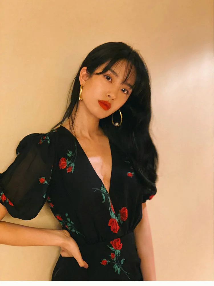 Floral French Retro Dress - Casual Chiffon Summer Dress