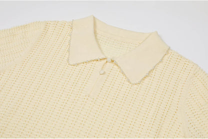 Two Piece Knit Beaded Set - Short Sleeve Top & Skirt