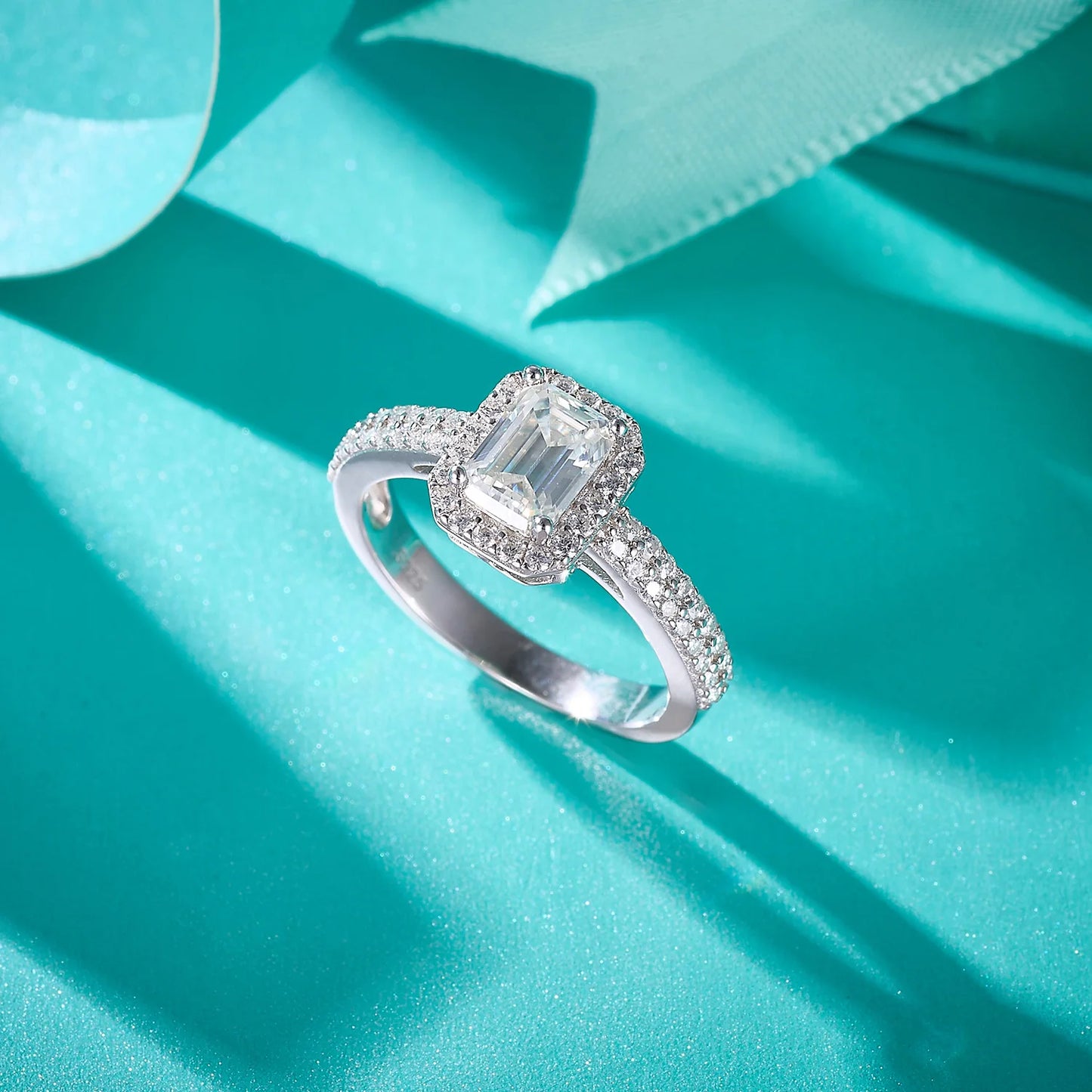 1ct Emerald Cut Moissanite Diamond Ring - Sterling Silver