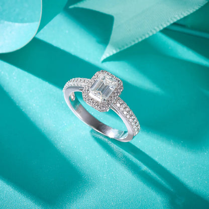 1ct Emerald Cut Moissanite Diamond Ring - Sterling Silver