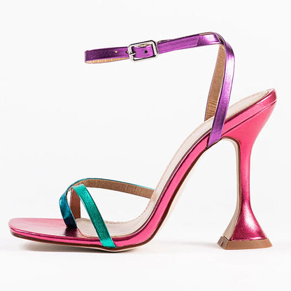 Square Toe Leather  Ankle Strap Party Shoes