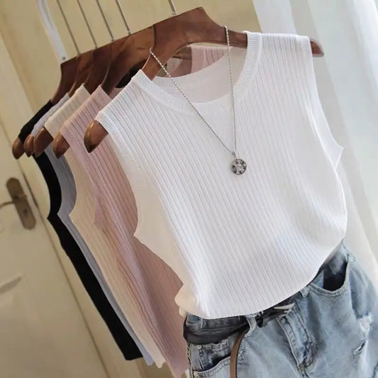 Sleeveless Button Knit Vest Slim Fit Tank Top