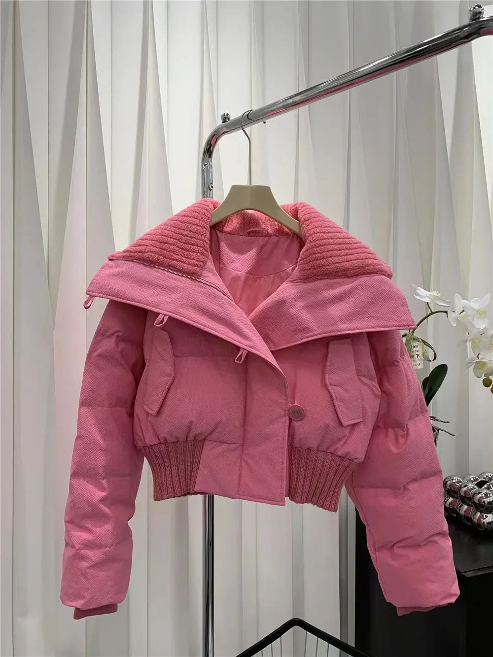 Women's Short Parka Jacket - Casual Stand Collar Zipper Winter Coat