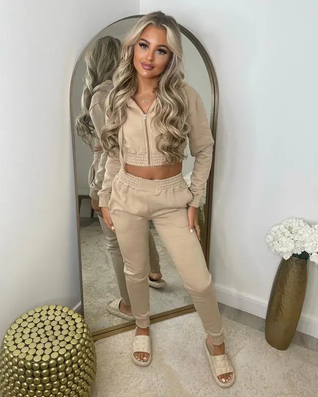 Fleece Crop Top Hoodie & Jogger Set