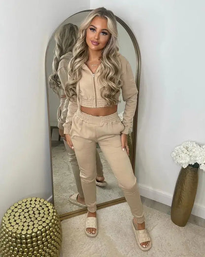 Fleece Crop Top Hoodie & Jogger Set