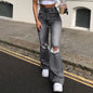 High Waist Flare Jeans - Ripped Denim Flared Pants