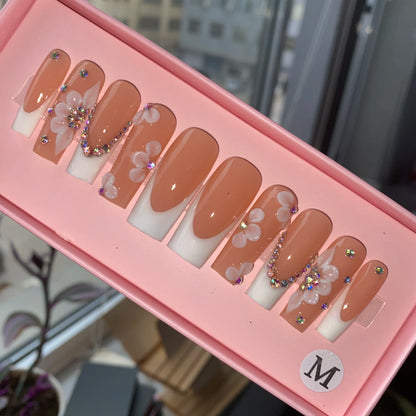 XL Glittery Rhinestone Press-On Nails - 50mm Long Full Cover Artificial Nails