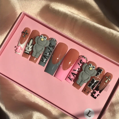 Long Square Glitter Rhinestone Press On Acrylic Nails