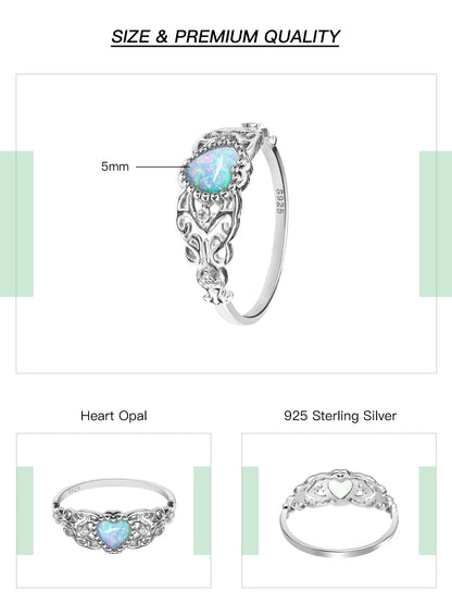 Heart Shape Opal Ring - 925 Sterling Silver Rhodium Plated