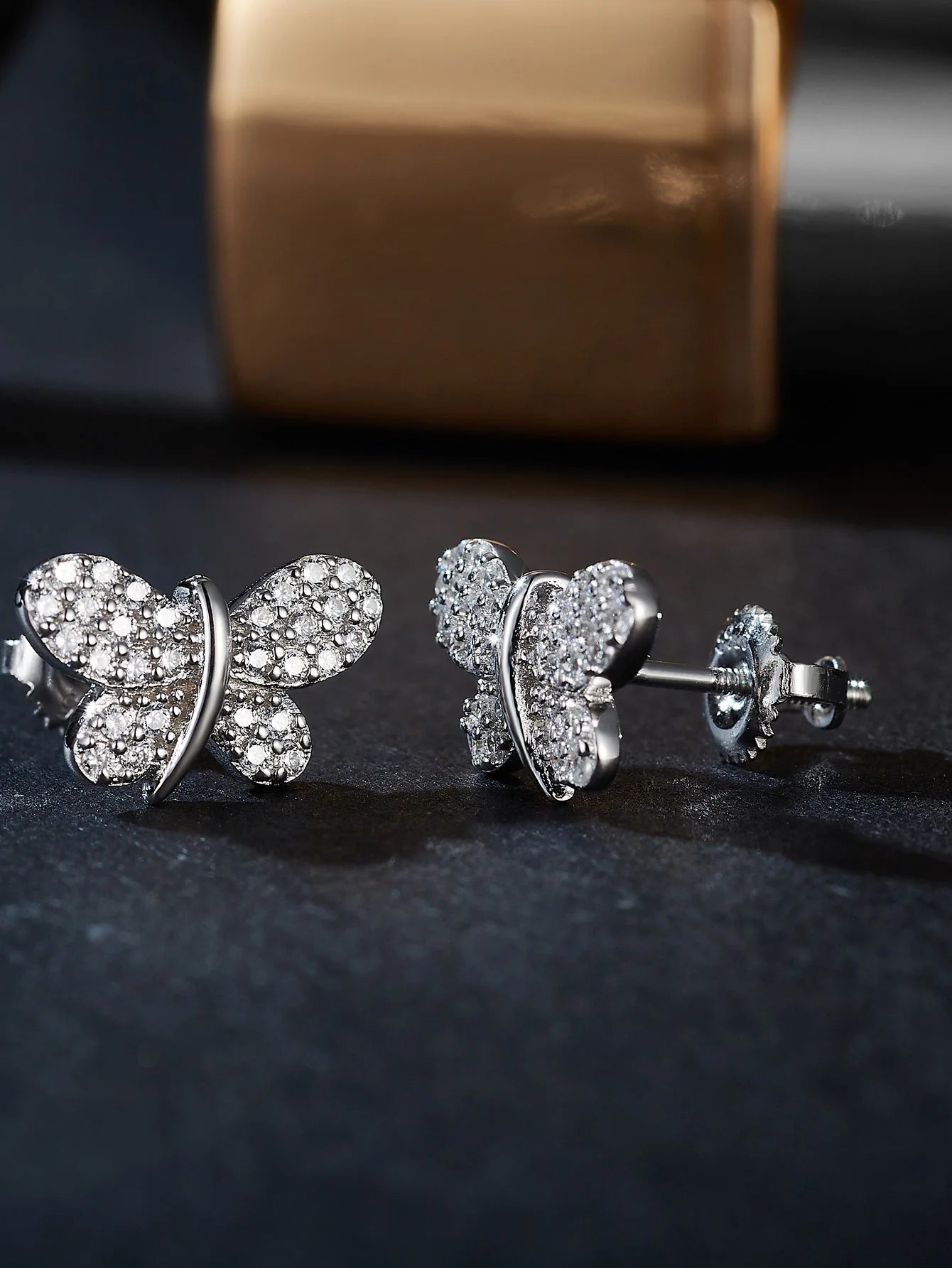 Butterfly Moissanite Stud Earrings - Gold Plated Engagement & Bridal Jewelry