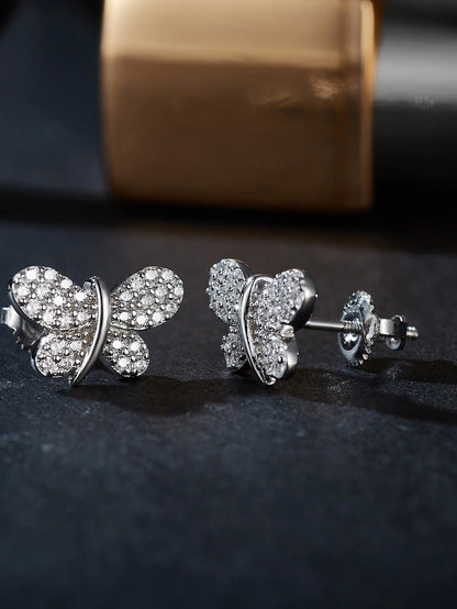 Butterfly Moissanite Stud Earrings - Gold Plated Engagement & Bridal Jewelry