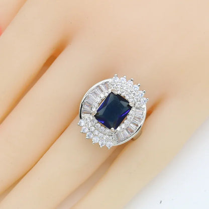 Blue Zircon Bridal Jewelry Set - 4-Piece Silver Necklace, Earrings, Ring & Bracelet