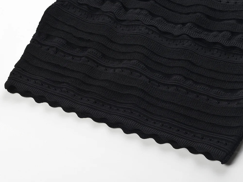 Two Piece Knit Set - Square Neck Tank Top & Ruffled Midi Skirt