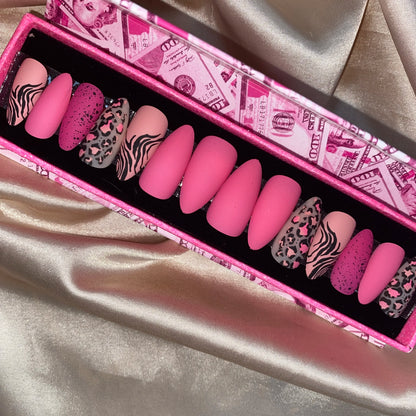 Handmade Pink Gel Press-On Nails - Custom Decoration Design (Wholesale Available)