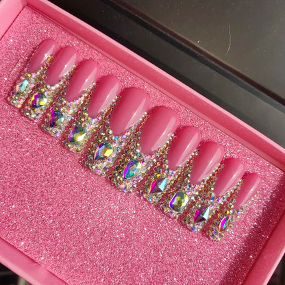 Blue Heart Press-On Nails - Middle Oval French Design ABS Acrylic (24 Pieces)