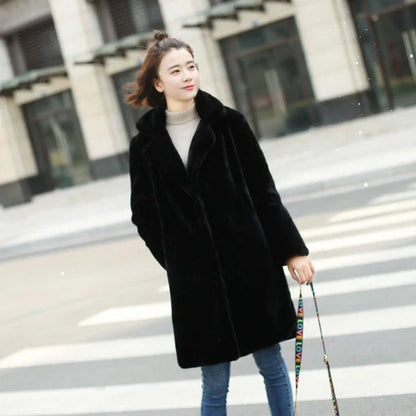 Long Faux Fur Coat - Luxurious Mink-Style Winter Jacket