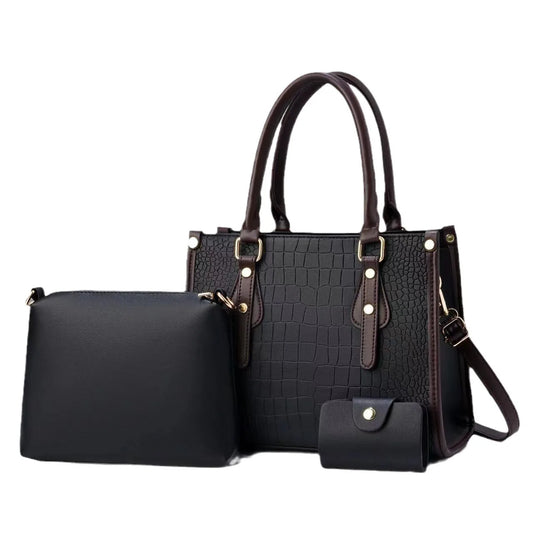 Luxury 3-Piece Handbag Set - Designer PU Leather Tote, Shoulder & Crossbody Bags