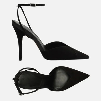 French-Style Pointed Toe Ankle Strap High Heel Shoes - Button Detail