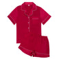 Satin Pajama Set - Short Sleeve Top & Elastic Waist Shorts