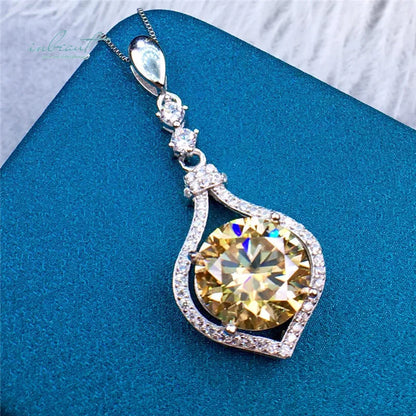 Yellow Moissanite Pendant Necklace - 5-6 Carat Brilliant Cut in 925 Sterling Silver