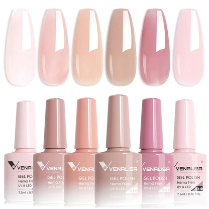 Venalisa Gel Nail Polish 6-Piece Kit - Red & Nude French Manicure Starter Set