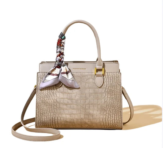 Women's Crocodile Embossed Crossbody Bag - Large Capacity Fashion Shoulder Handbag