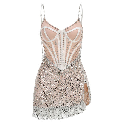 Sequined Mini Party Dress - Sleeveless Beaded Cocktail Dress