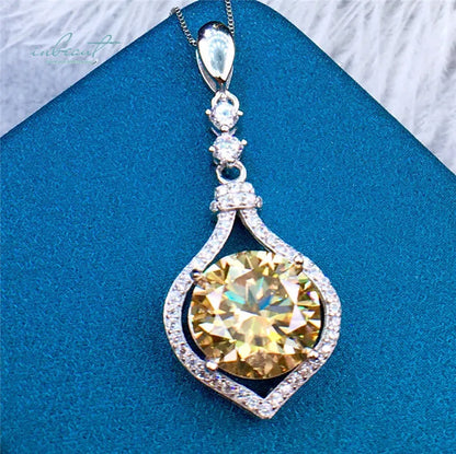 Yellow Moissanite Pendant Necklace - 5-6 Carat Brilliant Cut in 925 Sterling Silver