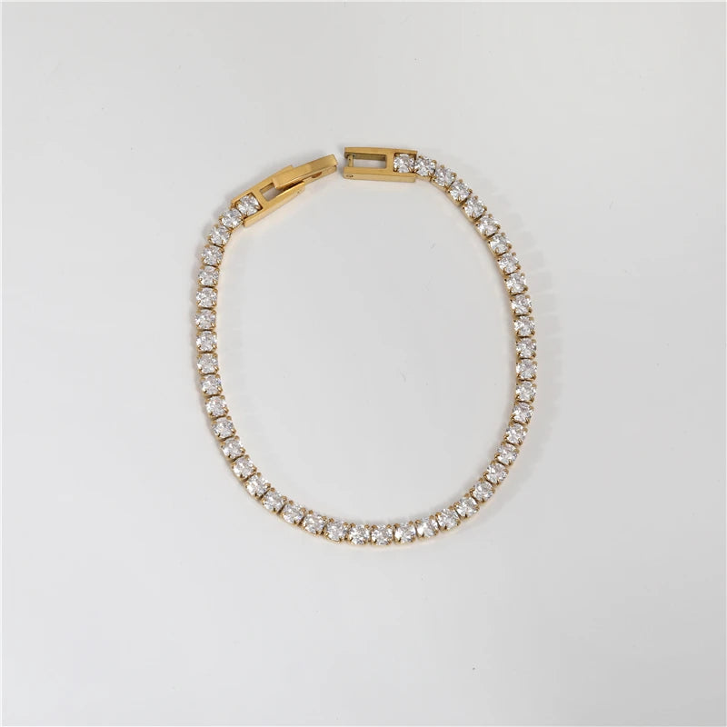 18K Gold Plated Tennis Necklace - Waterproof Zirconia Stainless Steel