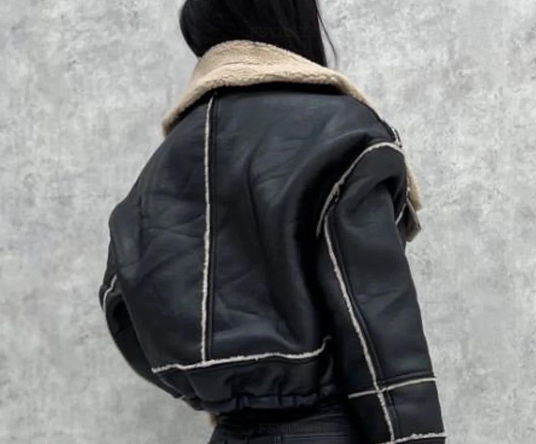 Patchwork Winter Jacket - Casual Zipper Long Sleeve Coat