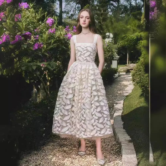 Square Neck Strapless Floral Dress - Elegant Summer Dress