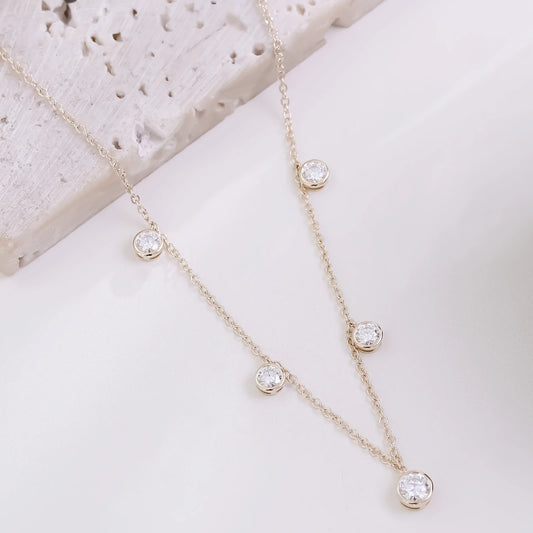 14K Solid Gold Lab Grown Diamond Station Necklace - 1.5ct DEF VVS1